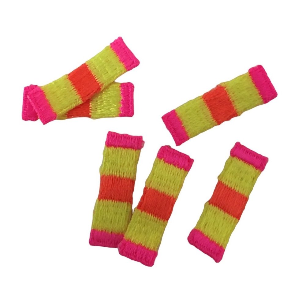 6 Small Neon Pink Orange Yellow Bar Iron-On Bar Patches Vintage 80s